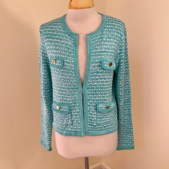 Lilly Pulitzer Sweaters - New! Lilly Pulitzer medium Kienna cardigan in blue/green metallic color.